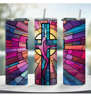 Stained Glass Pink with Blue Cross